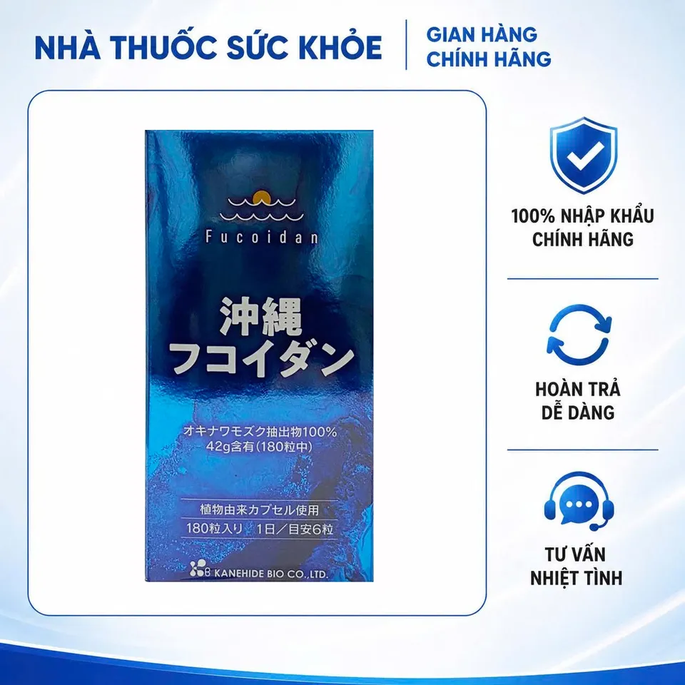 [Hàng nhập khẩu] Viên uống Okinawa Fucoidan Kanehide Bio Nhật Bản - Hỗ trợ sức khỏe 180 viên - Fucoidan tự nhiên từ tảo nâu Mozuku, Hàng NK