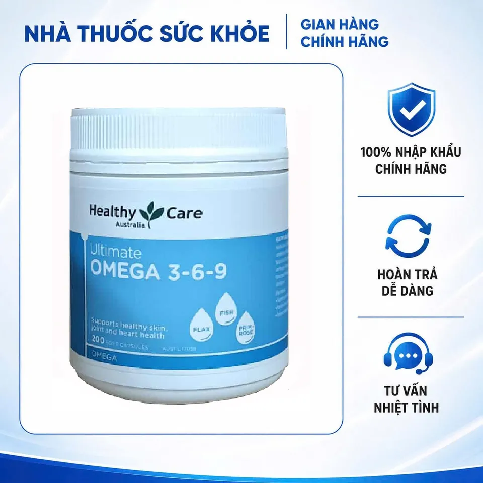 (Hàng Chính Hãng- Đủ VAT) Viên Uống Omega 3-6-9 Healthy Care Ultimate Hộp 200 Viên - Hỗ Trợ Tim Mạch, Sức Khỏe Xương Khớp và Làm Đẹp Da
