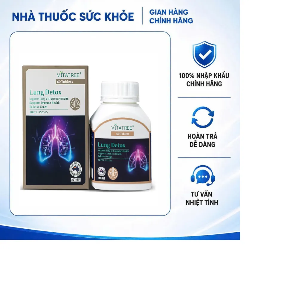 [Hàng nhập khẩu] Viên uống hỗ trợ thanh lọc phổi Vitatree Lung Detox 60 viên - Sản phẩm từ thiên nhiên, làm sạch phổi, tăng cường sức khỏe hô hấp