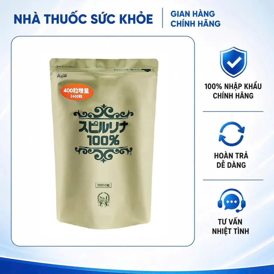 Tảo Xoắn Spirulina Nhật Bản Dạng Túi 2400 Viên - Thực Phẩm Chức Năng Bổ Sung Dinh Dưỡng Cho Sức Khỏe Tối Ưu